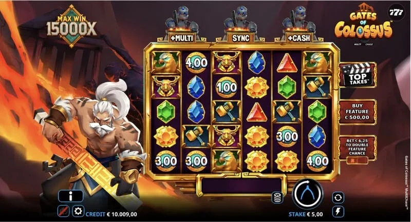 Gates of Colossus MultiChase – hlavní obrazovka s válci 6×5